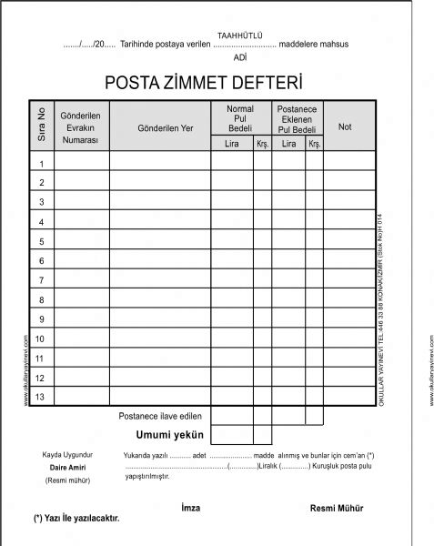 Posta Zimmet Defteri (10 Cilt) ( Adi / Taahhütlü ) ( 1 + 2 Suret ) ( Otocopili )