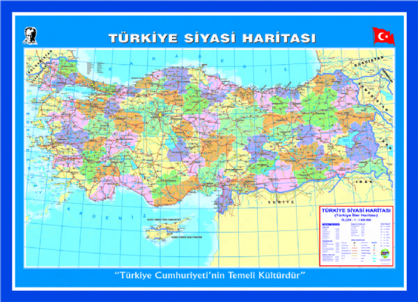 Türkiye Siyasi & Fiziki Haritası (Çift Taraflı) 50 Cm X 70 Cm