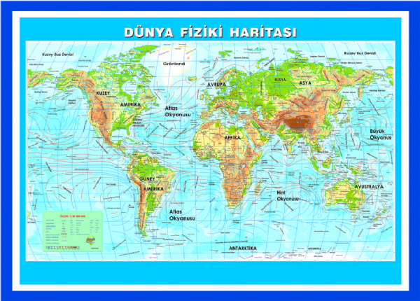 Dünya Fiziki Haritası (Çıtalı - 70 Cm X 100 Cm) 